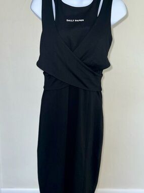 Daily Paper Black Sleeveless Wrap-Front Midi Dress with Logo Size Medium